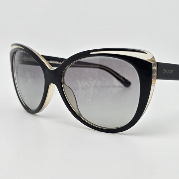 DKNY DY4125 3666/11 Gloss Black Frame Grey Gradient Lens Cat Eye Sunglasses 57mm - Picture 1 of 14